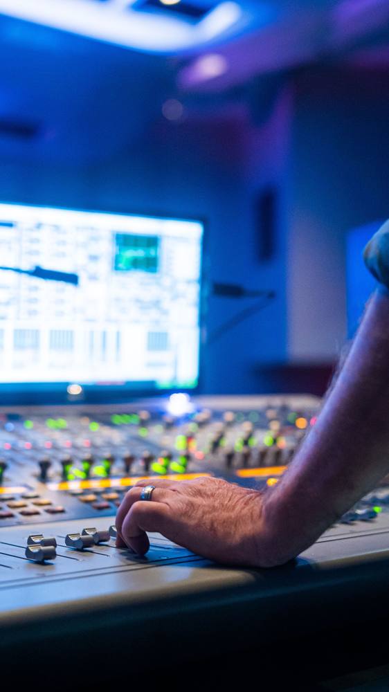 Recording studio mixing desk and screens