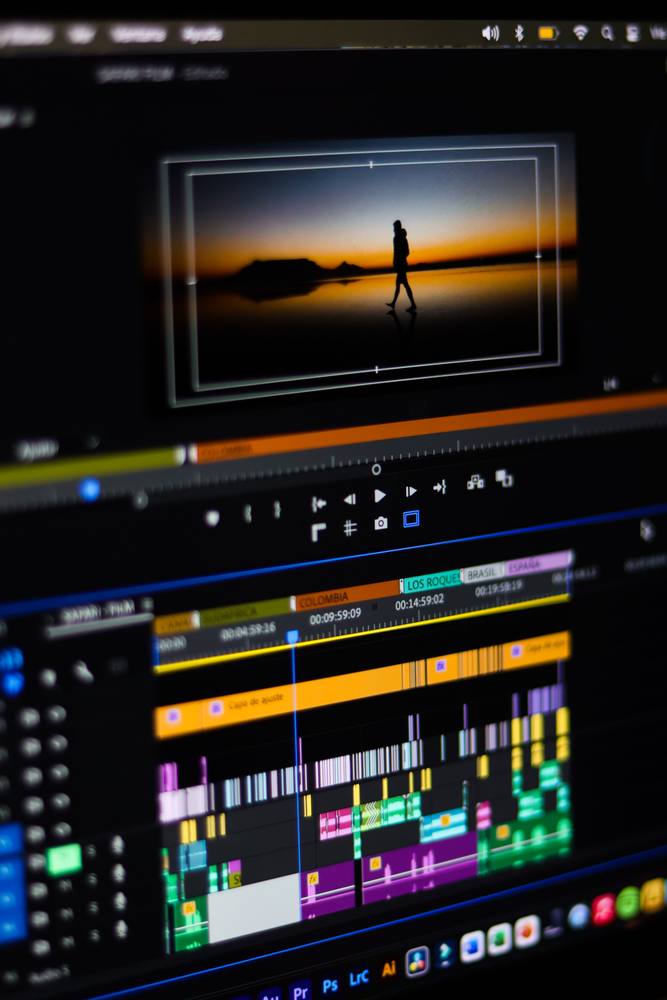 Video editing timeline on a monitor