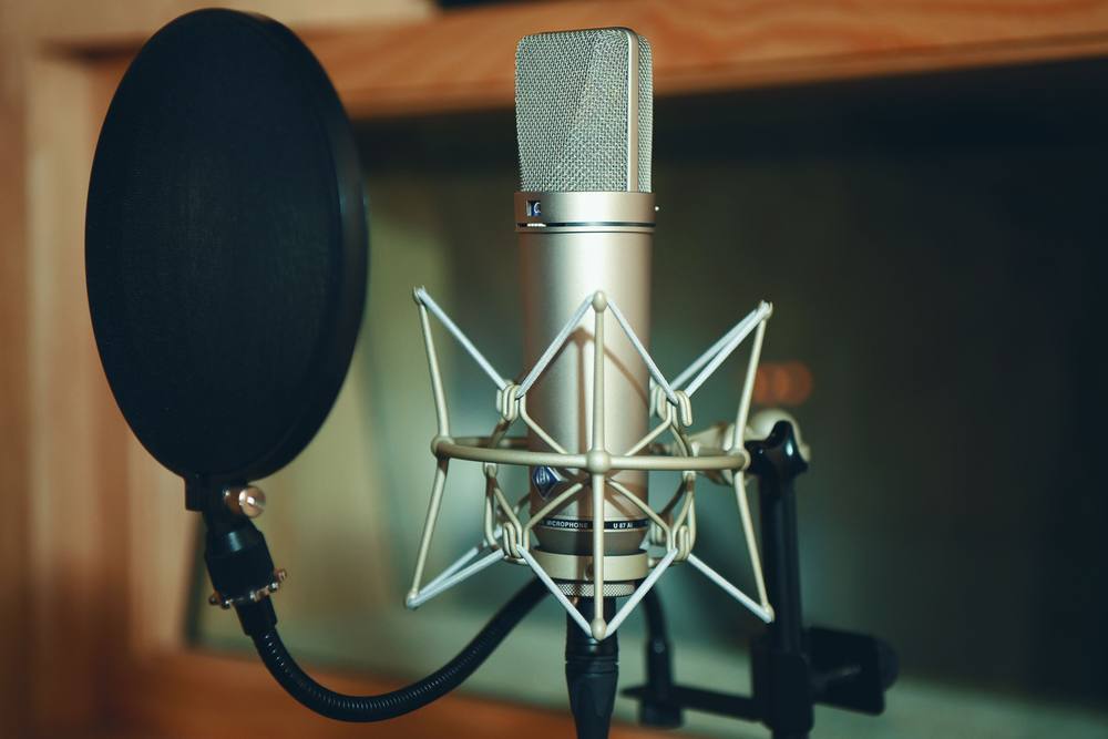 Studio microphone with a pop filter